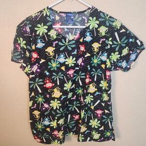 Zoe + Chloe Multicolor Monkey Scrub Top Medium (5302)